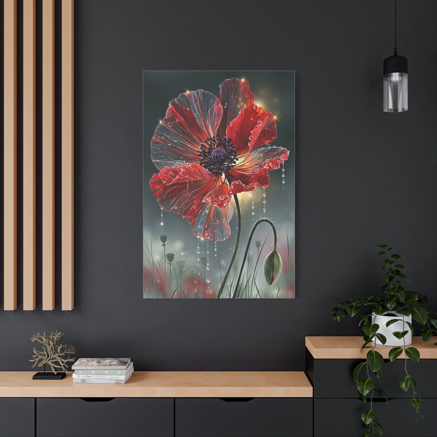 Tableau Coquelicot Macro - Pétales et Rosée d'Aube - mise en scène impact maximal