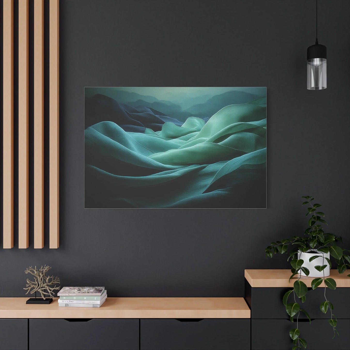 Tableau Abstrait Textile Vert Sauge - Plis du Vent — Art Virtuoso
