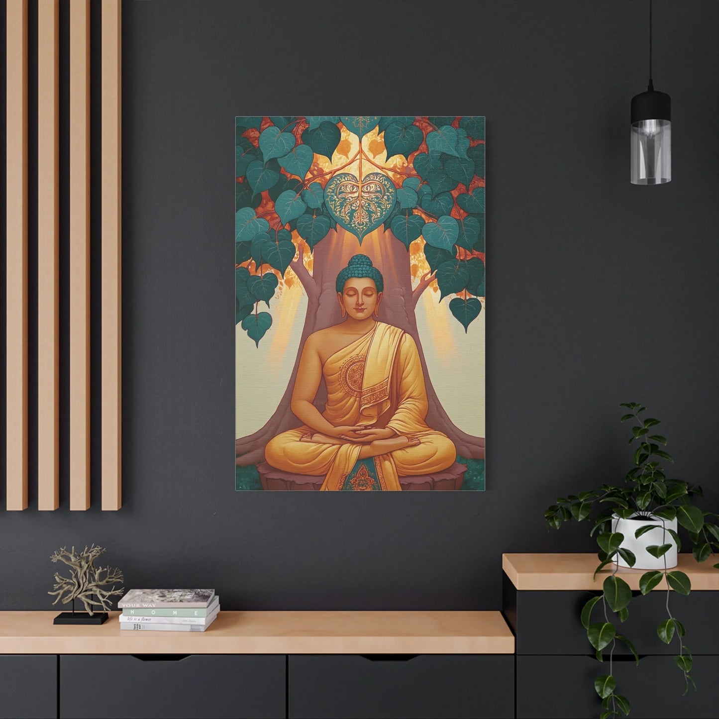 Tableau Bouddha sous l'Arbre Bodhi - Éveil de Bodh Gaya - mise en scène impact maximal