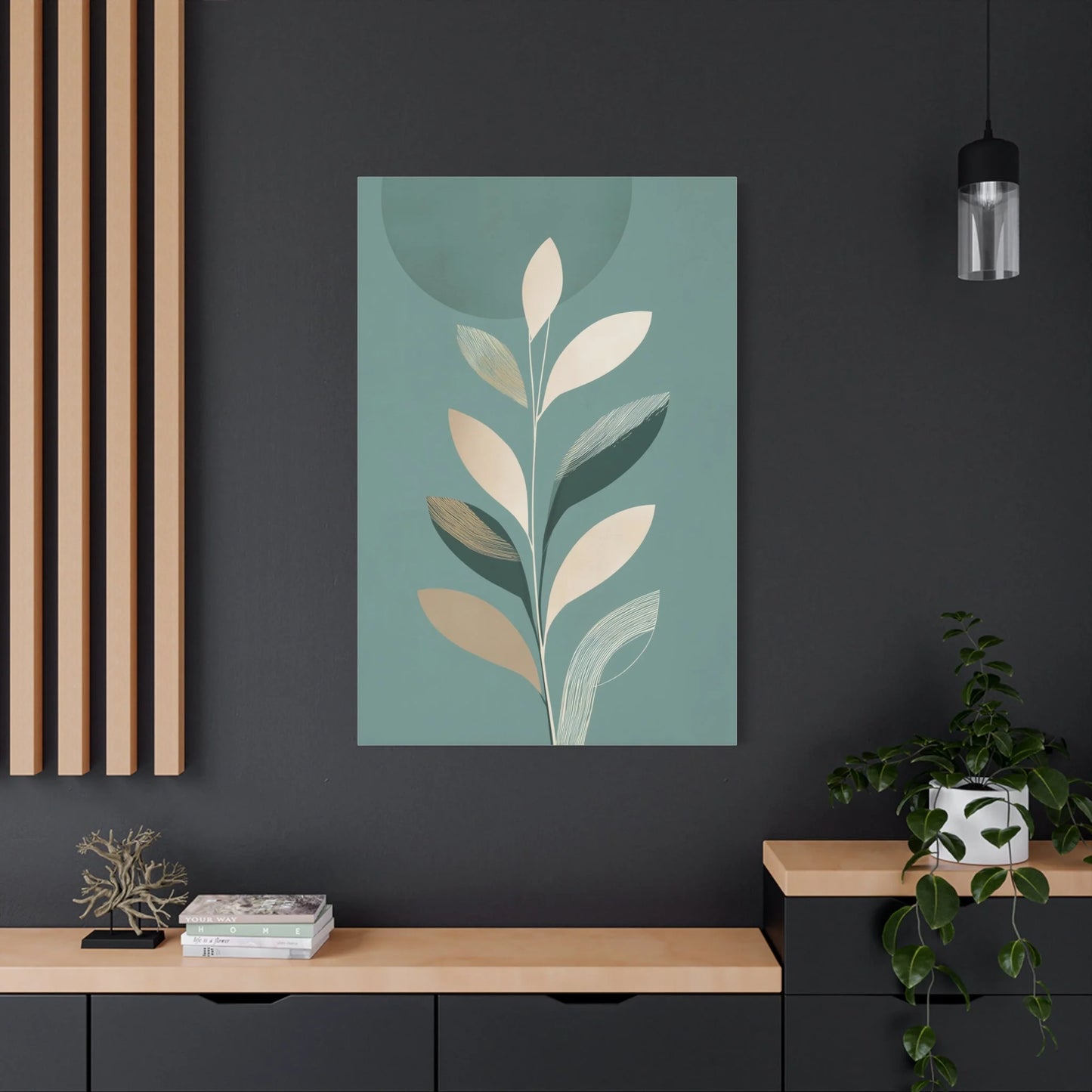 Tableau Minimaliste Vert Sauge - Tige Solaire — Art Virtuoso