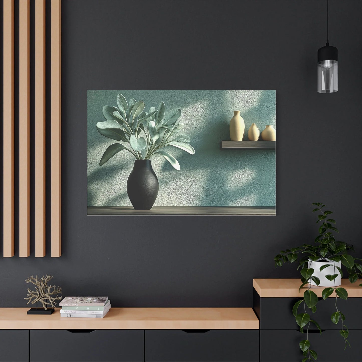 Tableau Cuisine Vert Sauge et Noir - Sauge en Vase Noir — Art Virtuoso