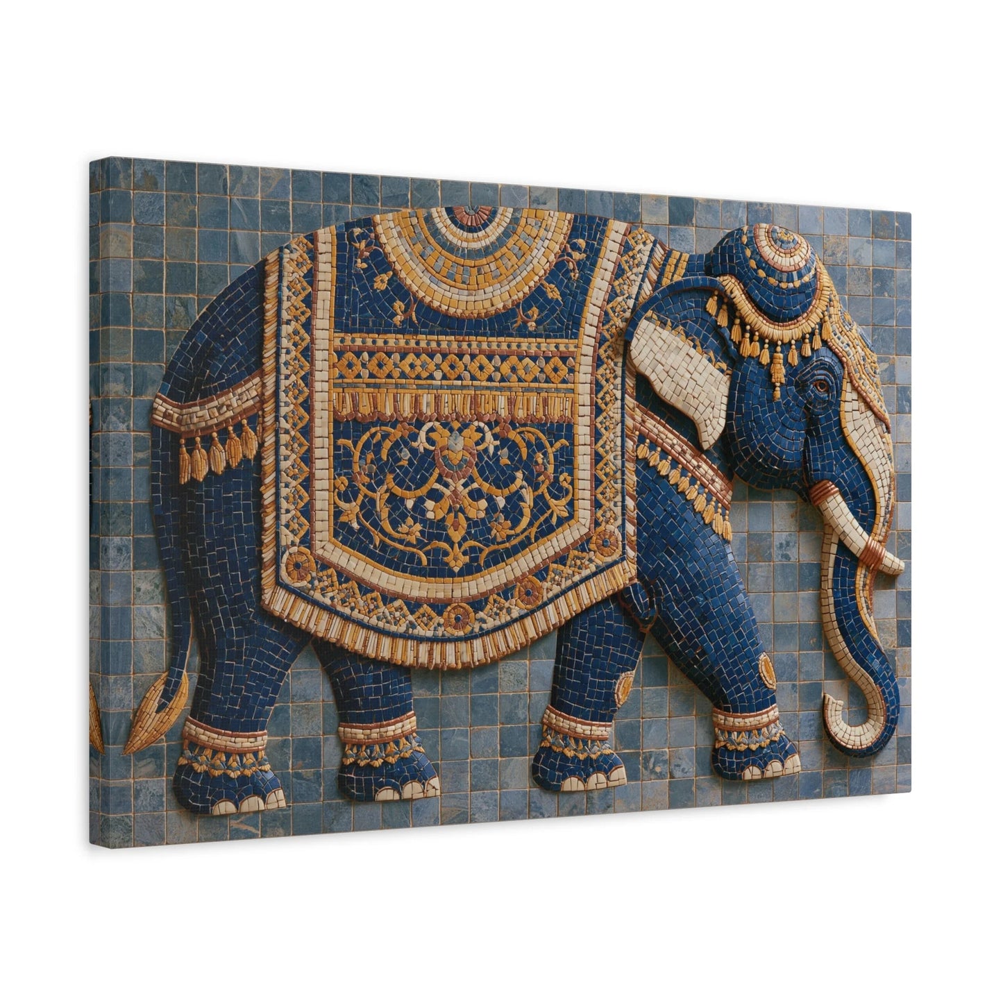 Tableau en Mosaïque Éléphant d’Asie Ornemental - Parade Sacrée - intégration loft industriel