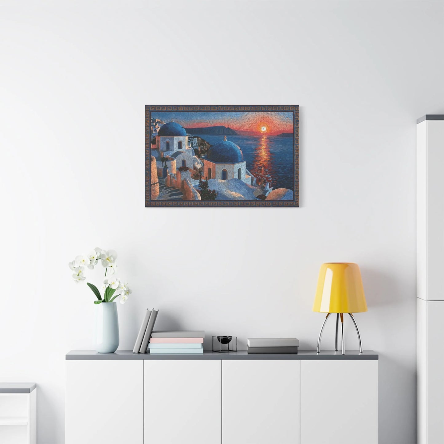 Tableau en Mosaïque Santorini Cyclades - Vestige Égéen - ambiance loft haut de plafond