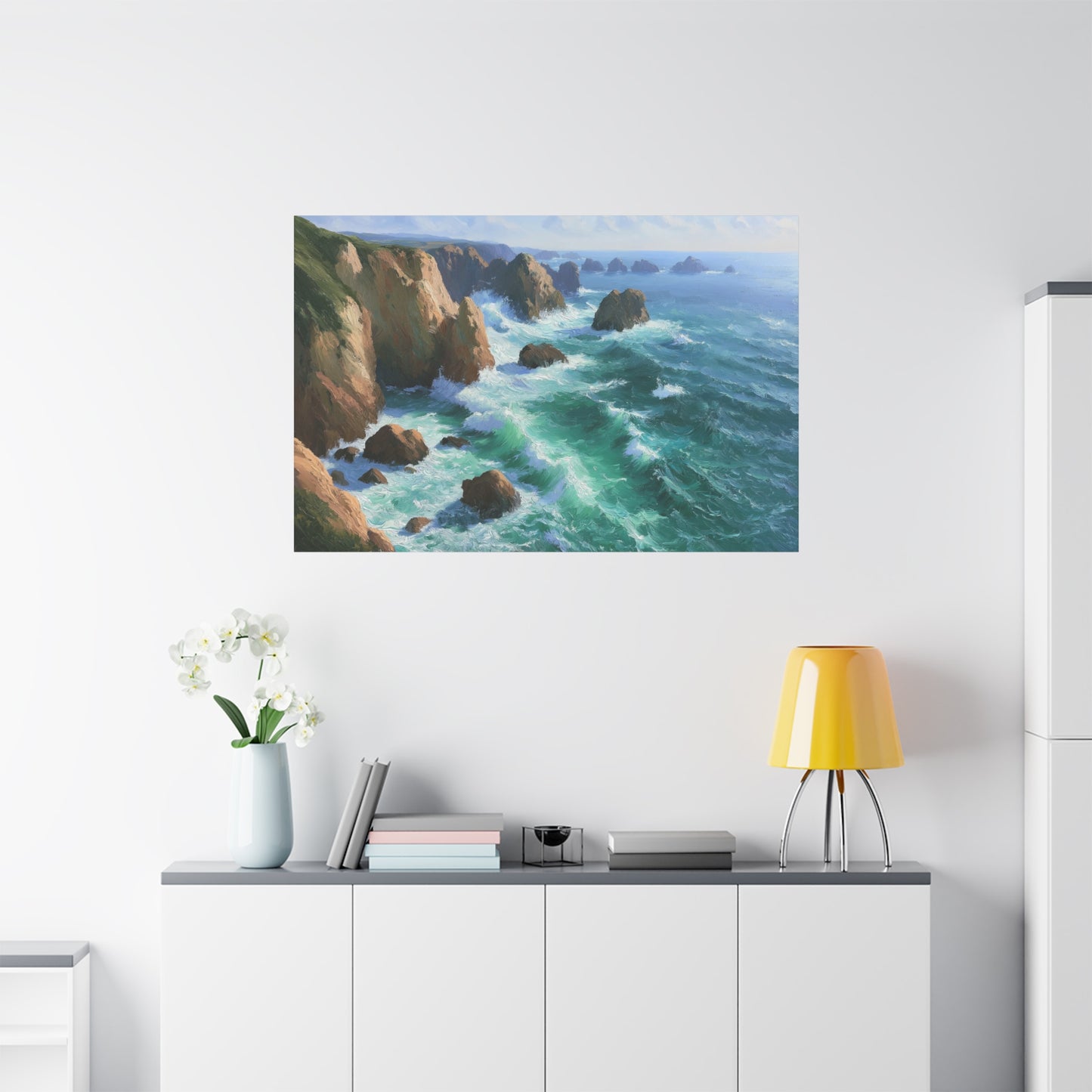 Cote emeraude avec falaises rochers et vagues vertes ecumeuses - Art Virtuoso - vue 19/20