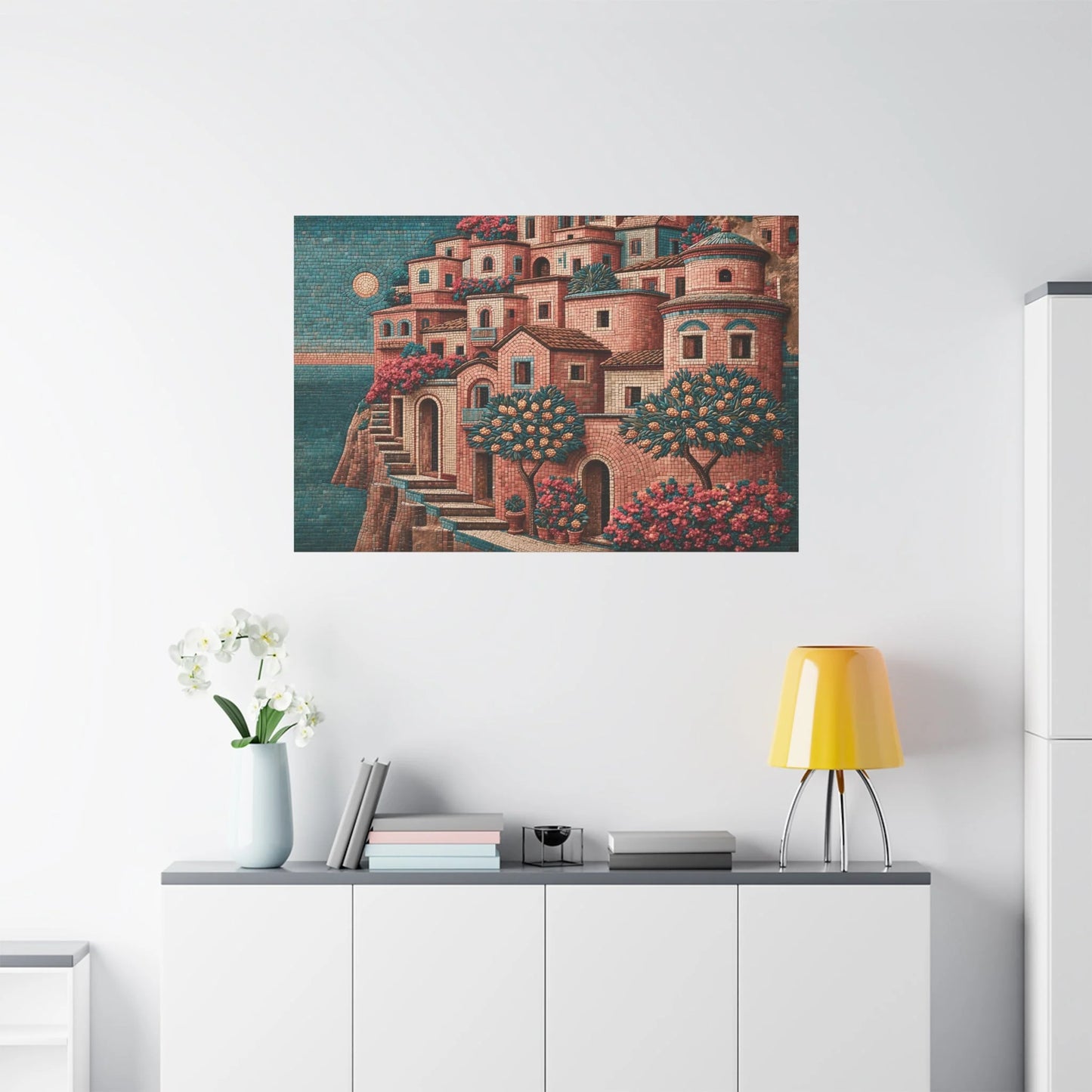 Tableau en Mosaïque Amalfi Ocre - Rivage de Tesselles - vue mur grande hauteur