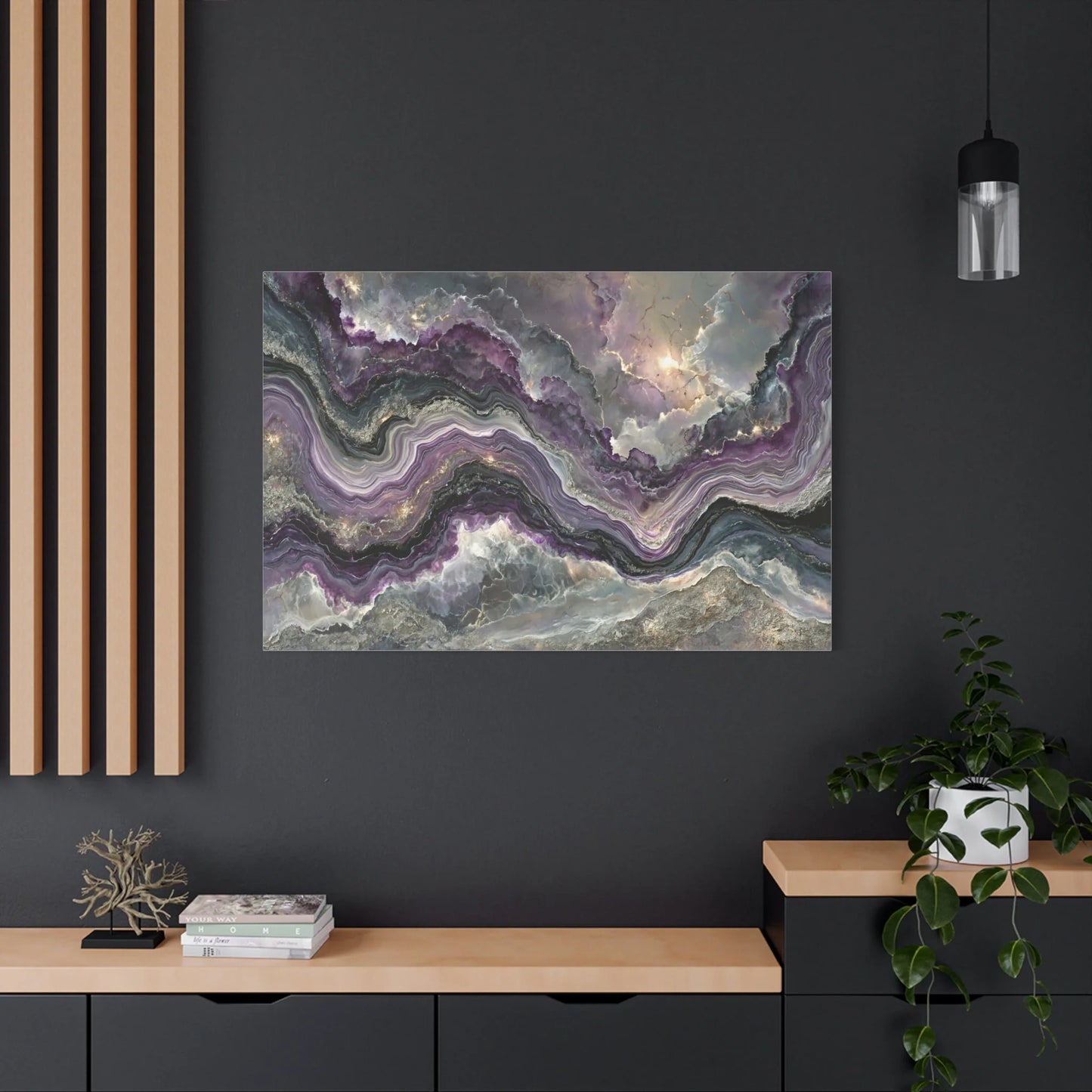Tableau Marbre Violet et Noir - Vagues Minérales — Art Virtuoso