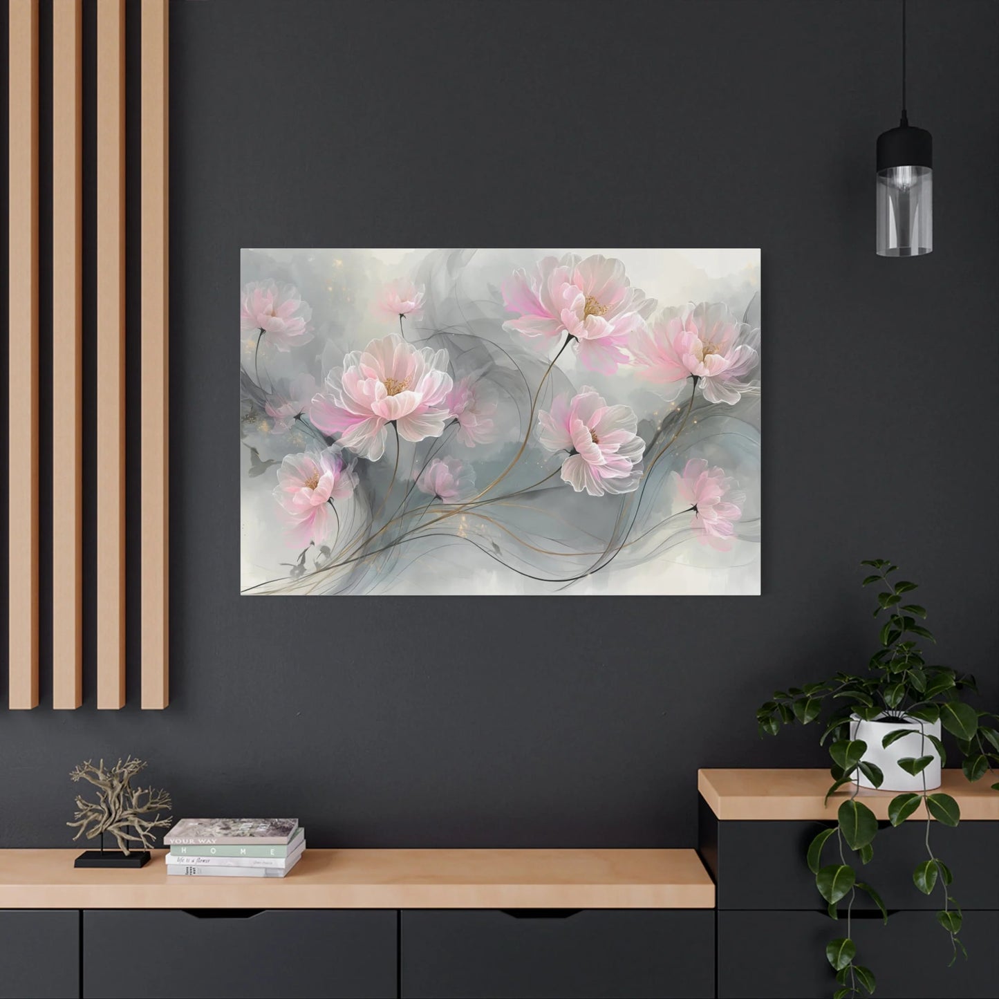 Tableau Gris et Rose Pâle - Pivoines Aquarelles — Art Virtuoso