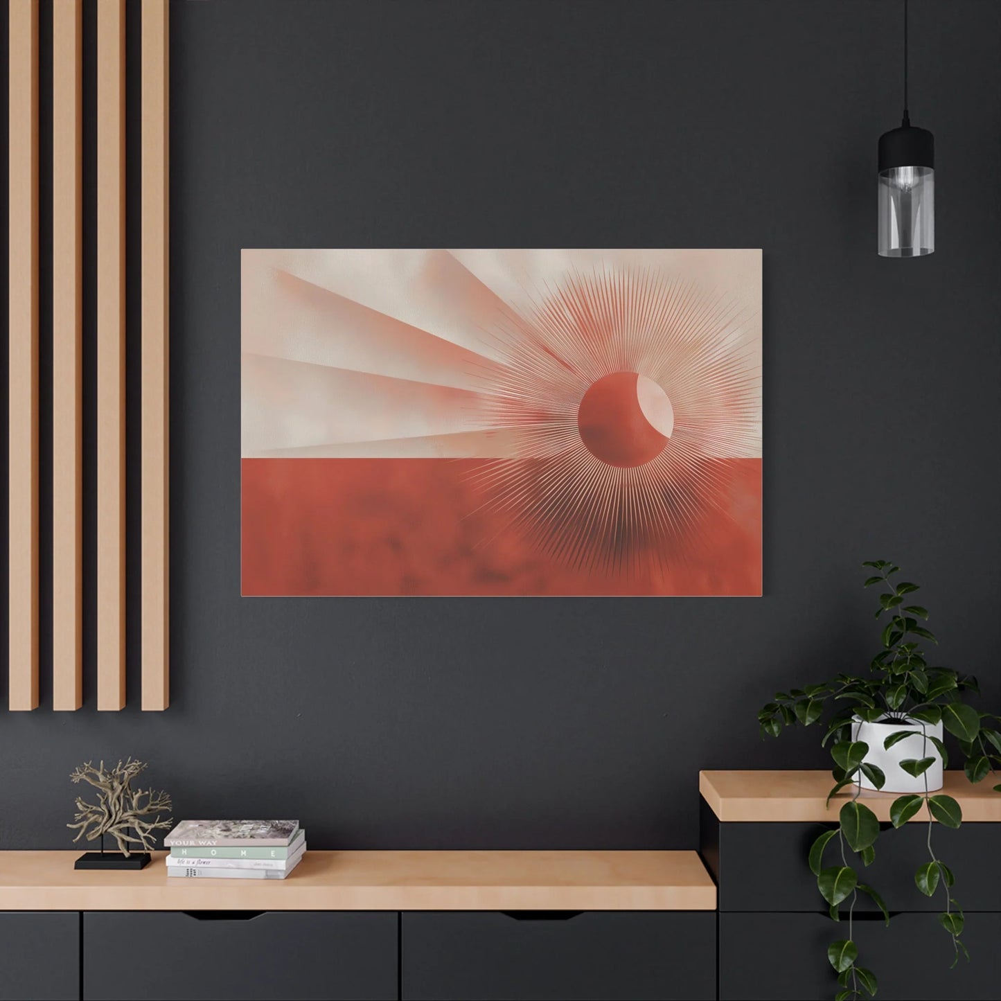 Tableau Art Déco Éventail Terracotta - Rayons d'Or — Art Virtuoso