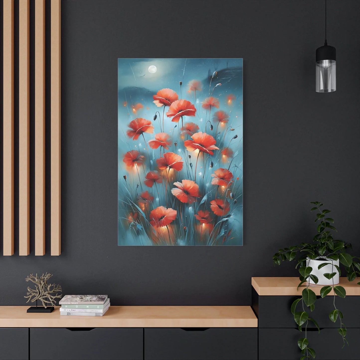 Tableau Coquelicots de Nuit - Clair de Lune - mise en scène impact maximal