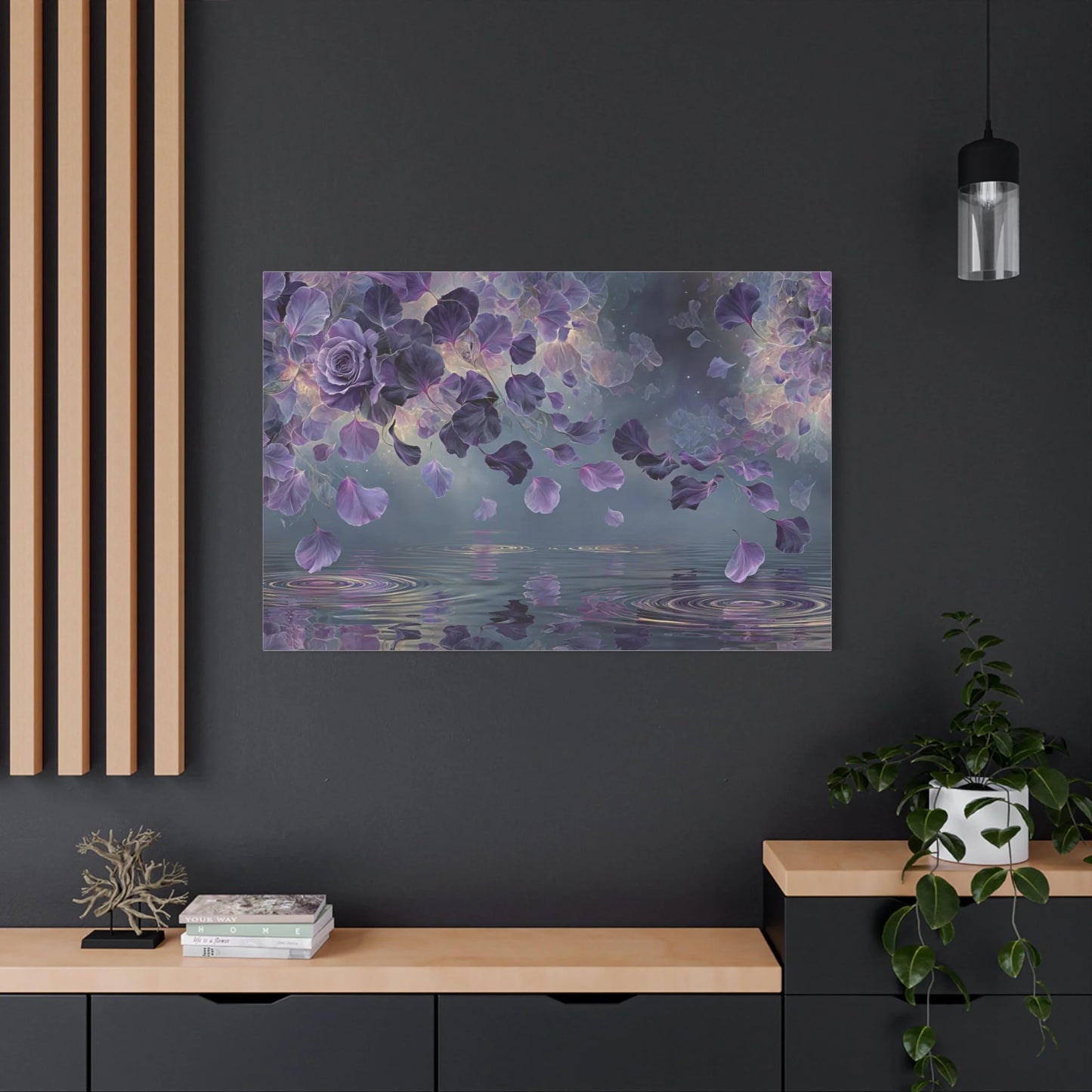Tableau Pétales sur Eau Violet - Pluie de Pétales — Art Virtuoso