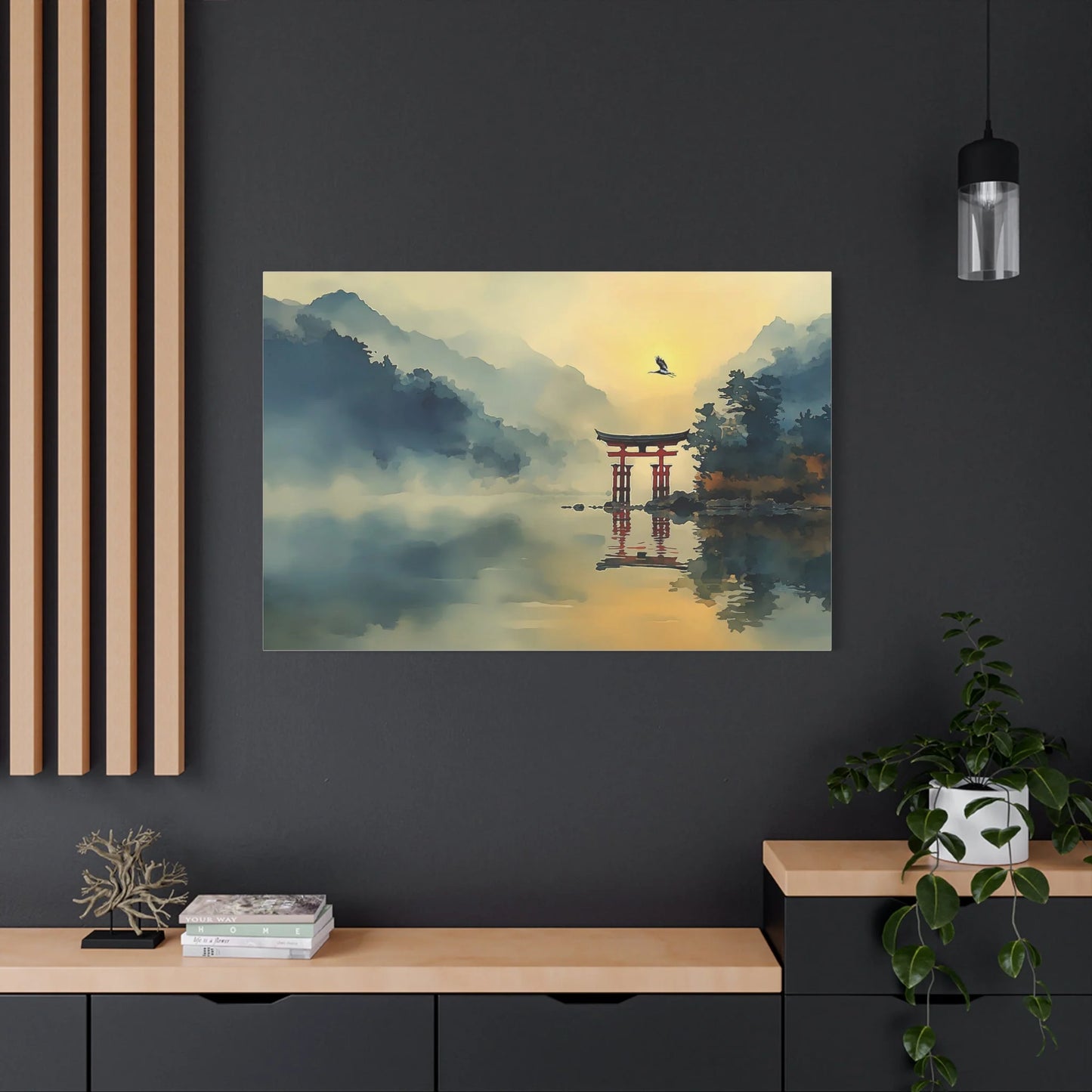 Tableau Torii Rouge Zen - Le Torii et la Grue — Art Virtuoso