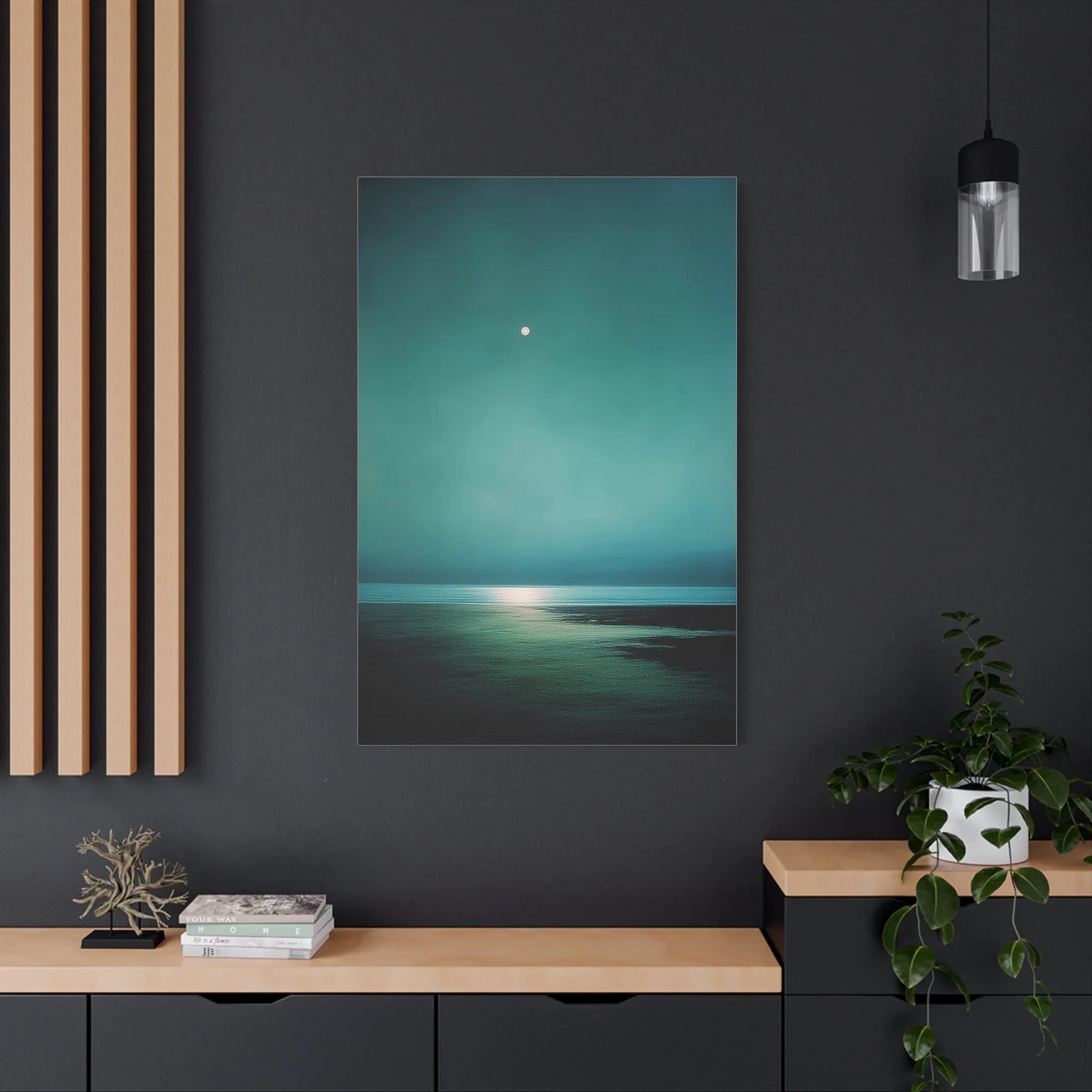 Tableau Clair de Lune Vert Sauge - Veille Argentée — Art Virtuoso