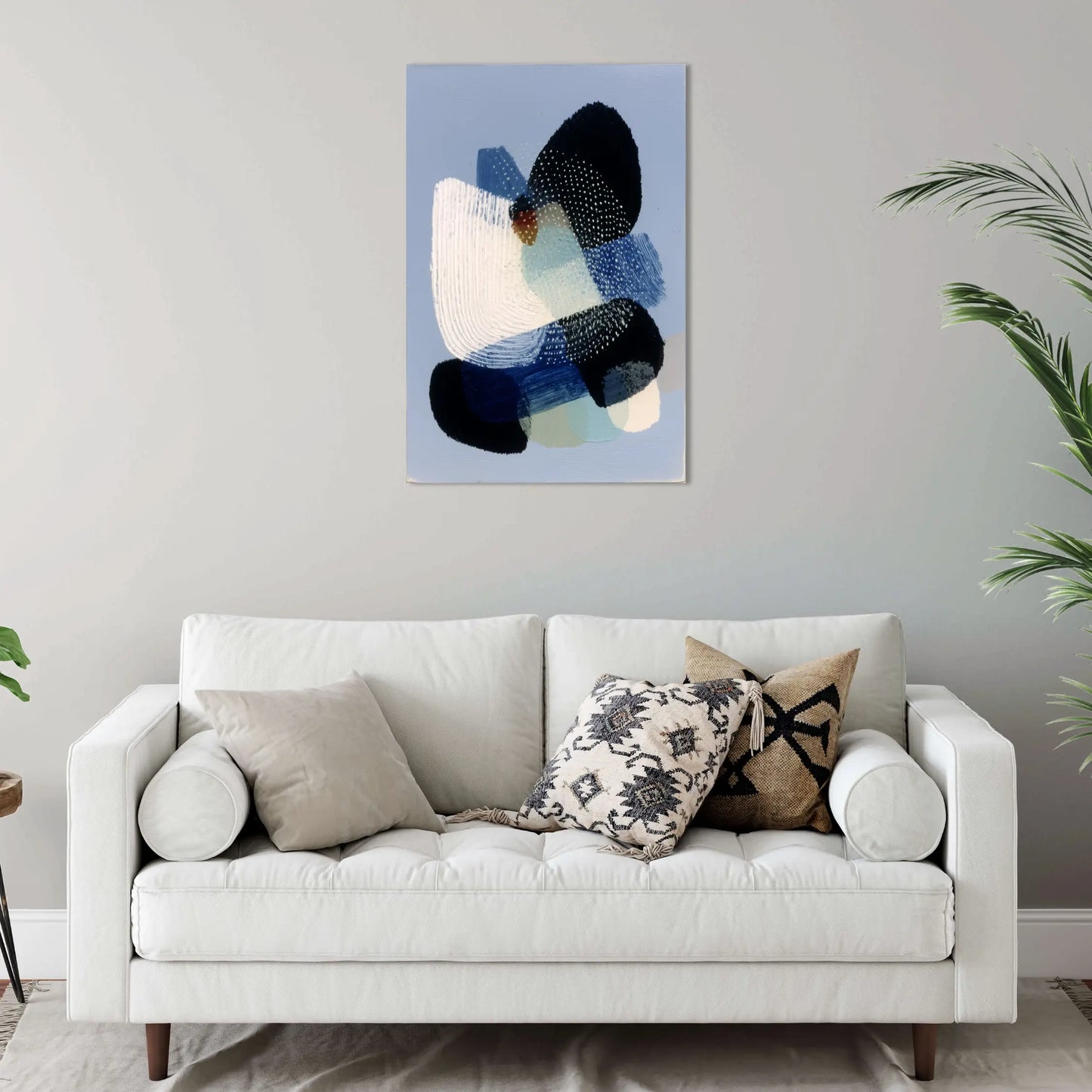 Tableau Composition glaciale abstraite – indigo et ivoire