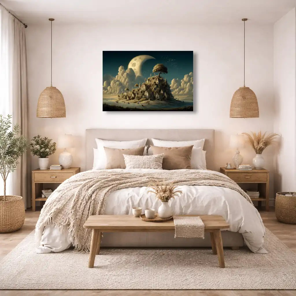 Tableau surréaliste Le Village sous la Lune