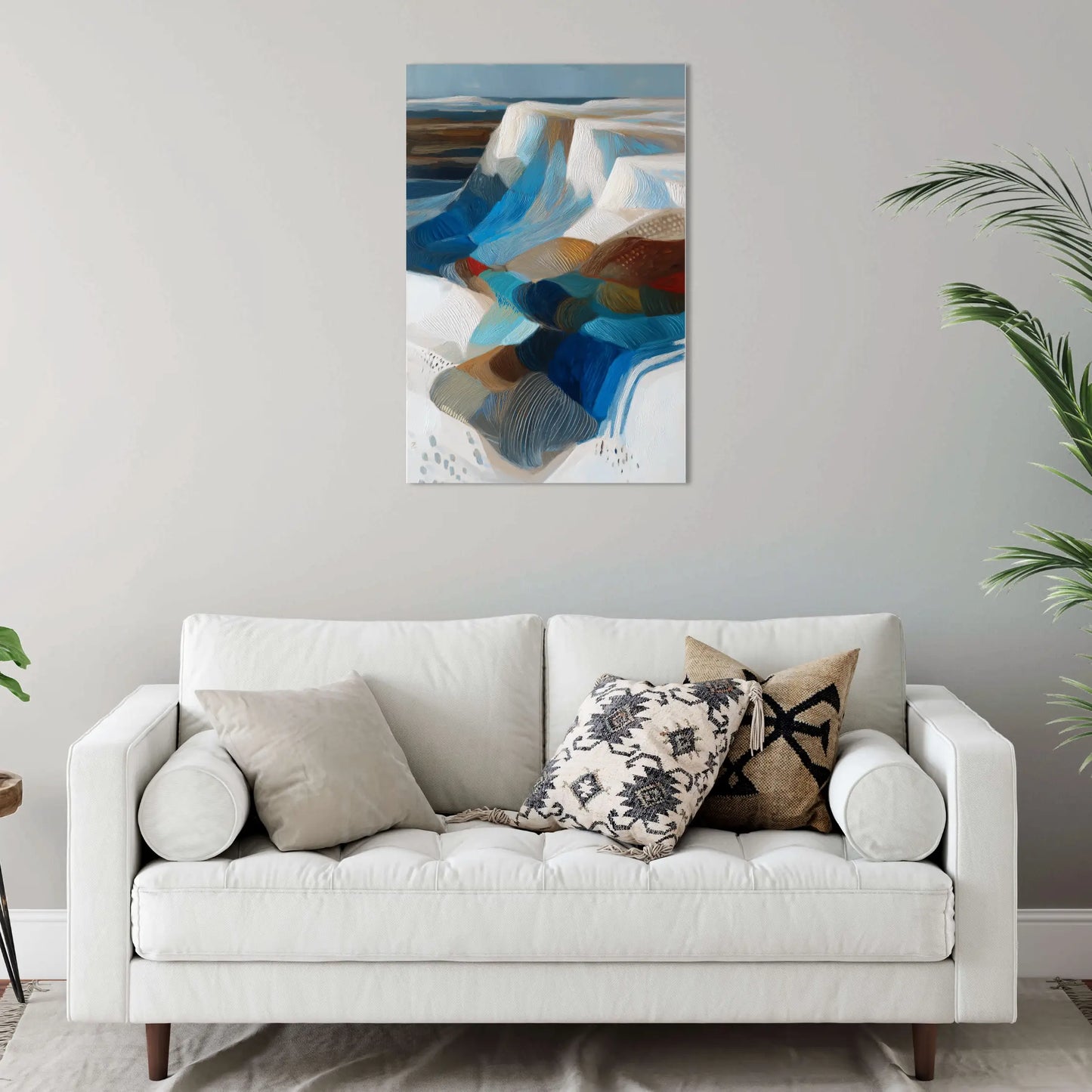 Paysage polaire abstrait – falaises turquoises et strates ocre