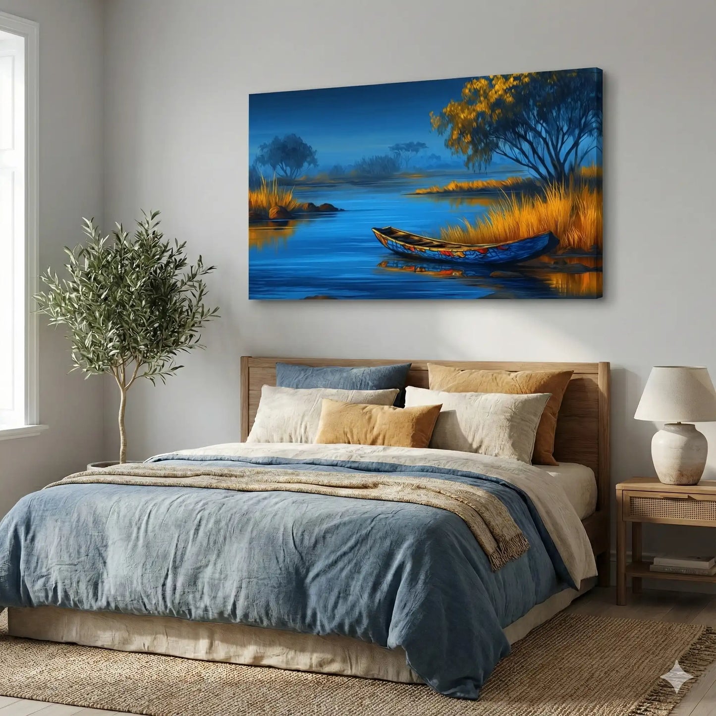 Peinture Déco Africaine - pirogue au bord du fleuve