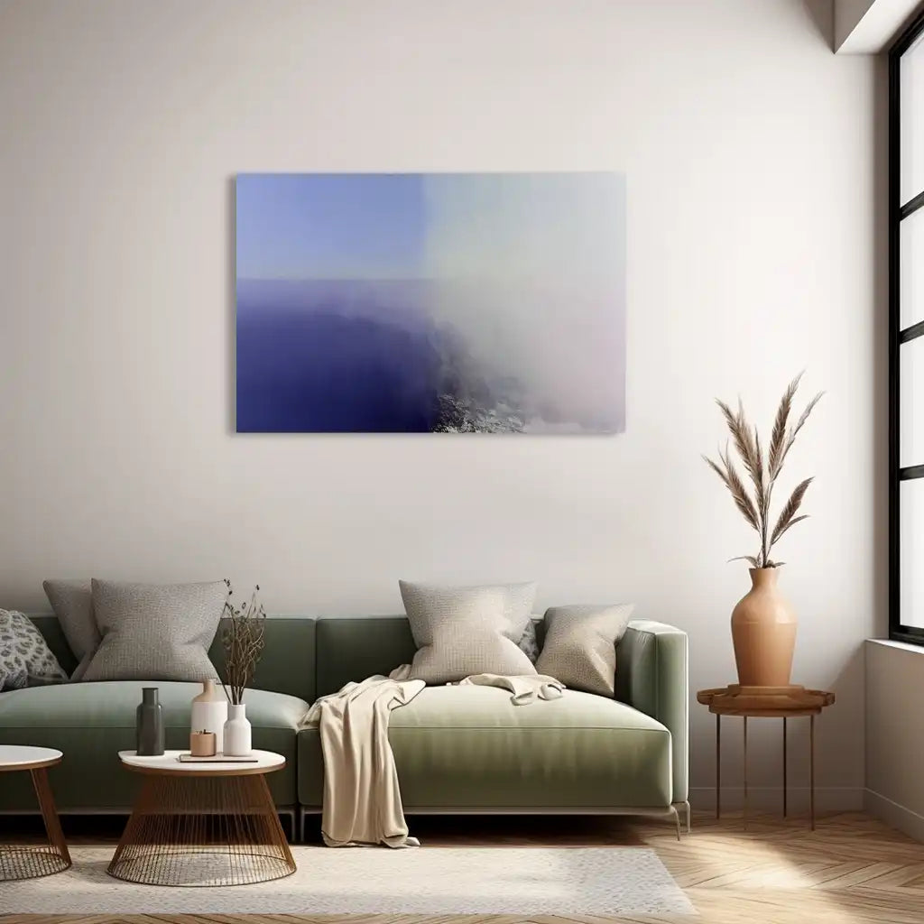 Peinture Minimaliste Dégradé Bleu et Gris Brumeux – Murmure d’Horizon