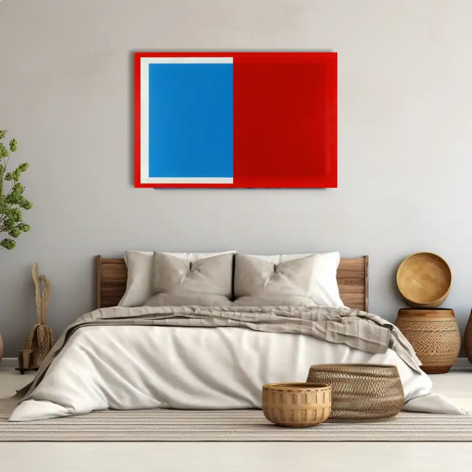 Peinture Minimaliste Hard-Edge en Rouge et Bleu