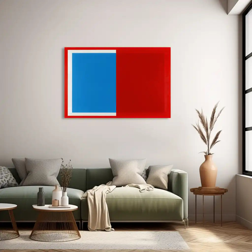 Peinture Minimaliste Hard-Edge en Rouge et Bleu