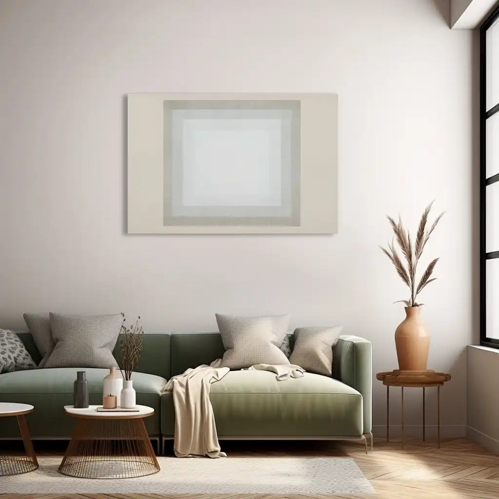 Peinture Minimaliste à Carres Concentriques Gris et Blanc