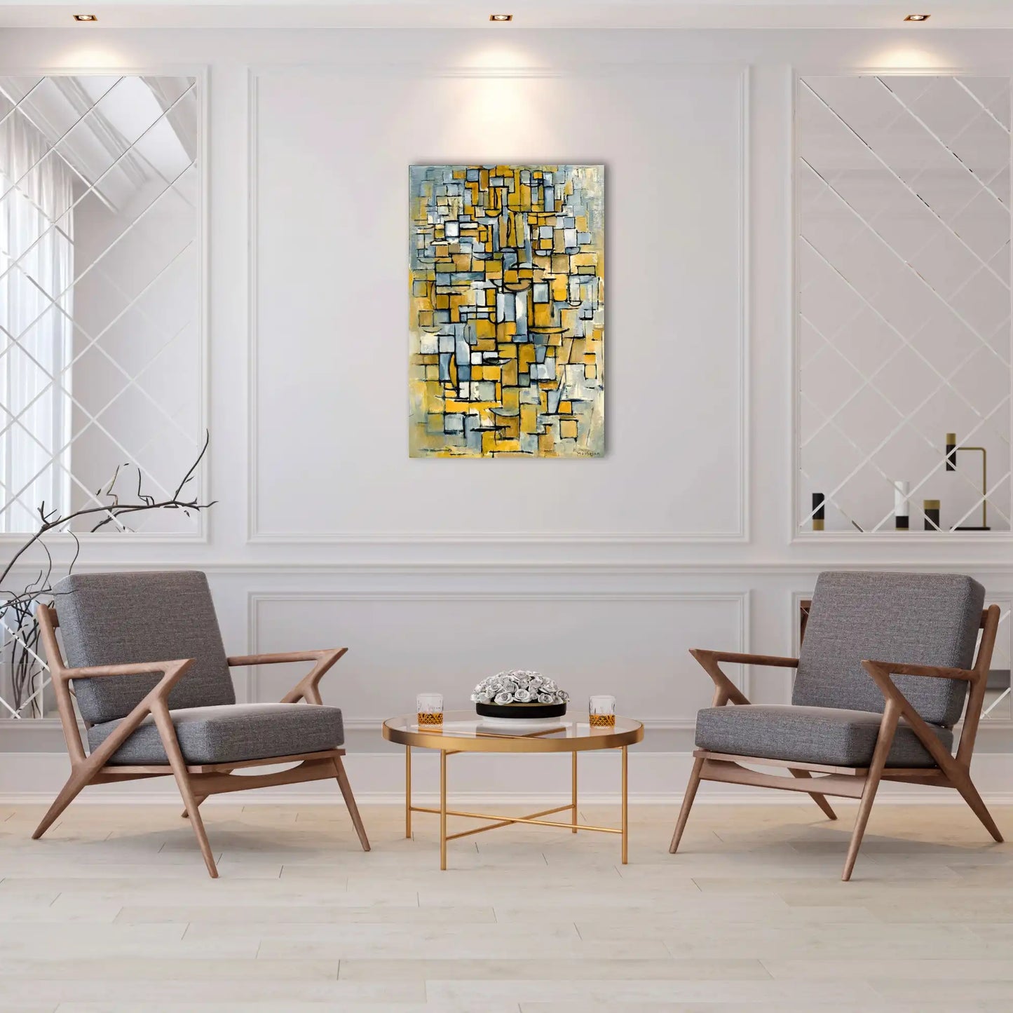Piet Mondrian – Tableau n°1 : rythmes cubistes en ocre et gris