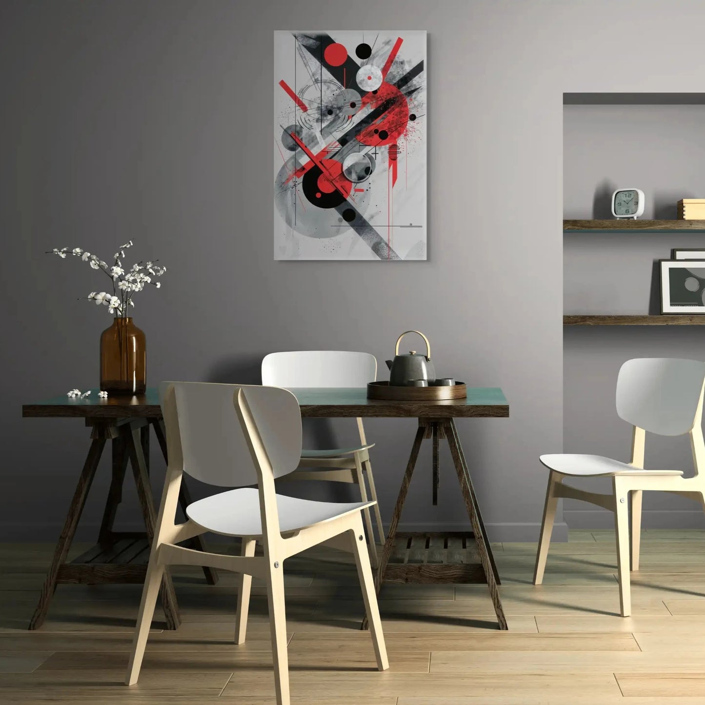 Tableau Abstrait Rouge, Noir et Gris Dynamique Art Virtuoso