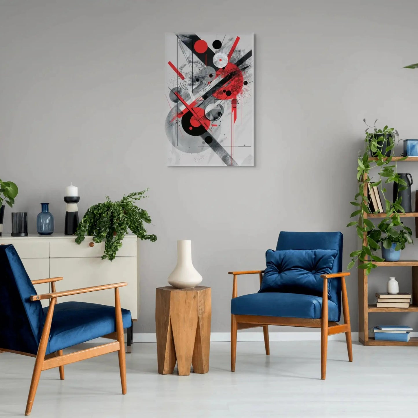 Tableau Abstrait Rouge, Noir et Gris Dynamique Art Virtuoso