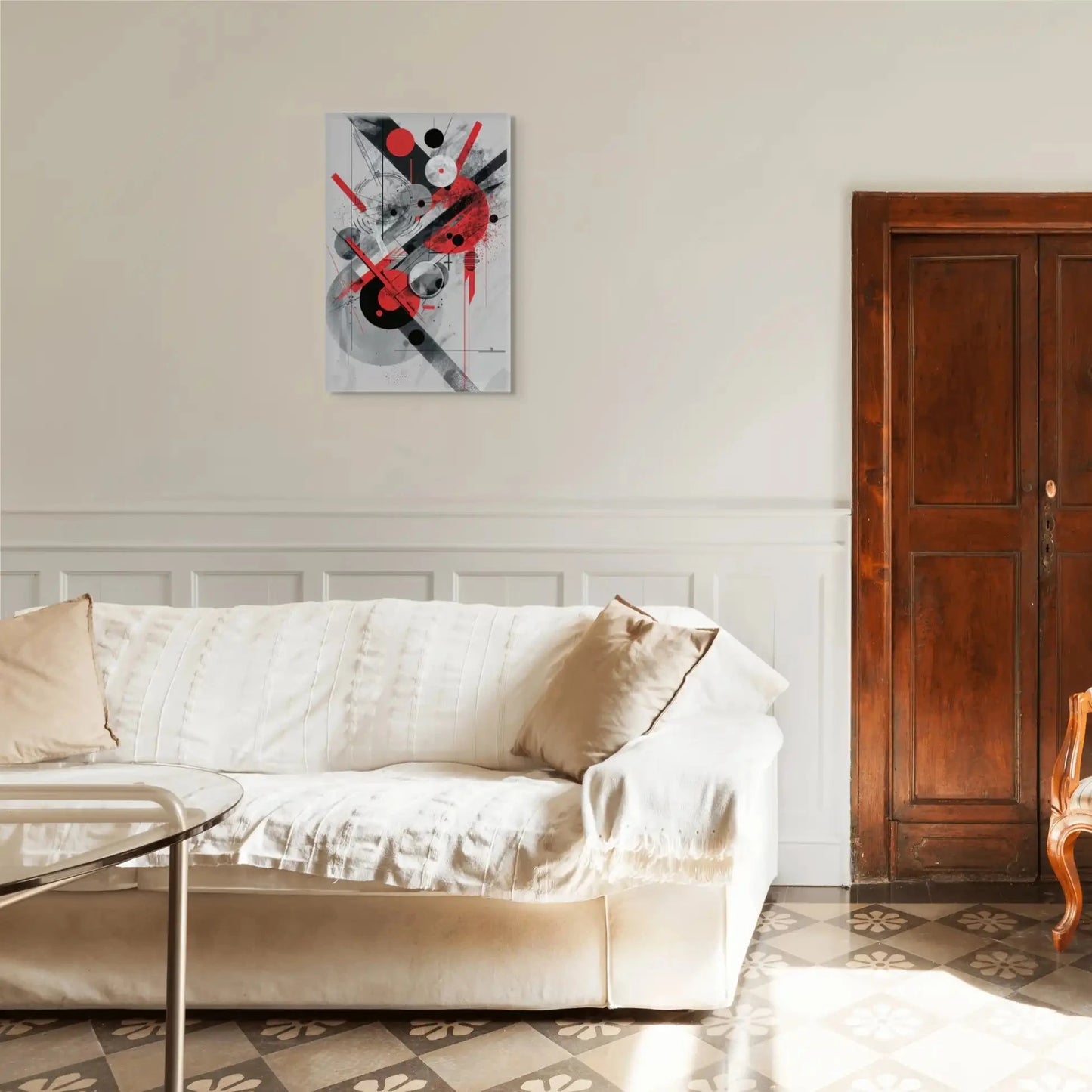 Tableau Abstrait Rouge, Noir et Gris Dynamique Art Virtuoso