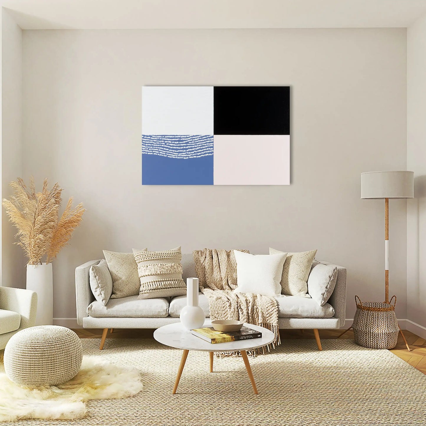 Tableau Minimaliste Géométrique aux Quatre Panneaux Contrastés