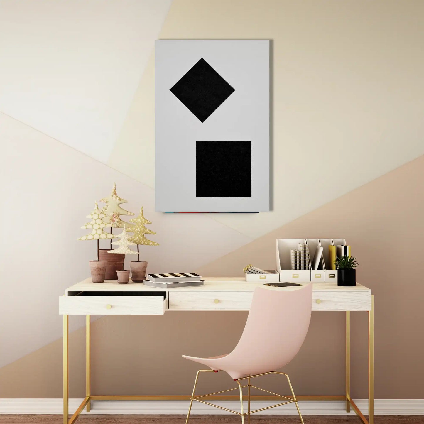 Tableau Minimaliste Suprématisme Noir sur Fond Blanc