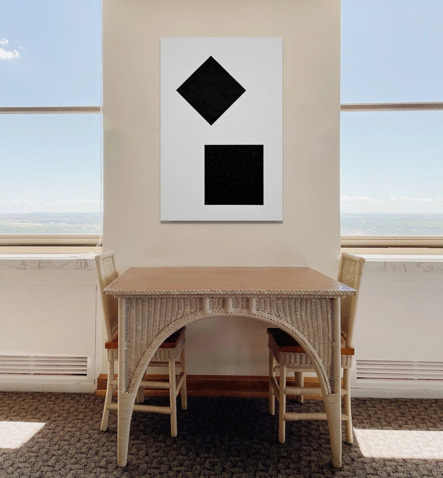 Tableau Minimaliste Suprématisme Noir sur Fond Blanc