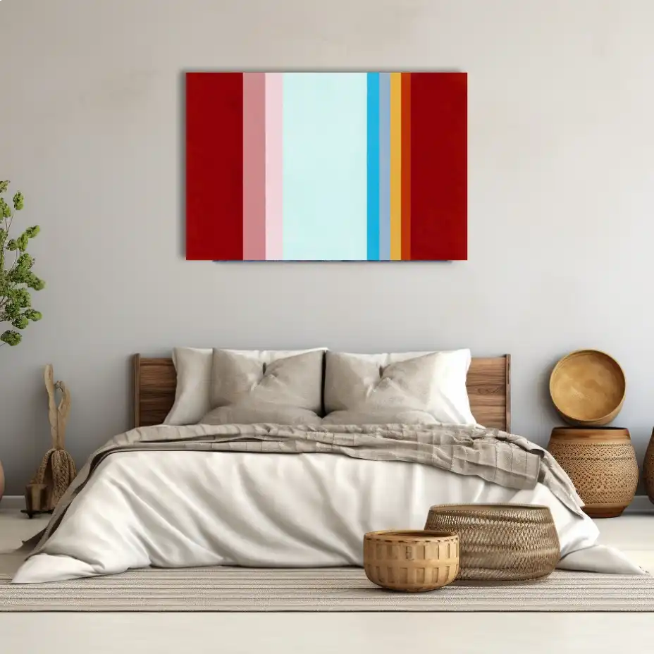 Minimalistisches Wandbild mit Vertikalen Bändern in Weißem Kontrast