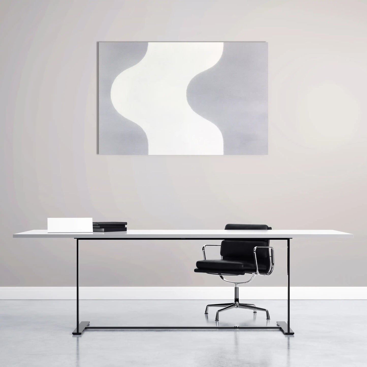 Tableau Minimaliste à Forme Courbe Biomorphique Grise et Blanche