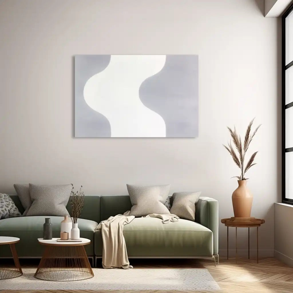 Tableau Minimaliste à Forme Courbe Biomorphique Grise et Blanche