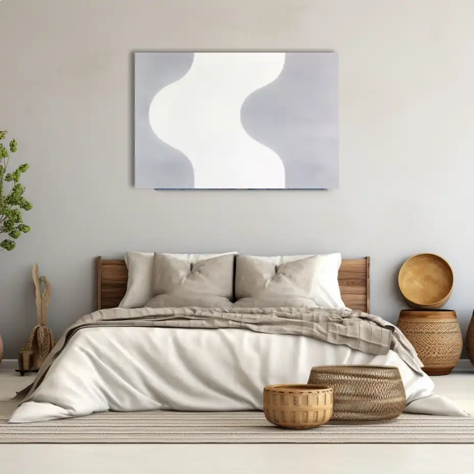 Tableau Minimaliste à Forme Courbe Biomorphique Grise et Blanche