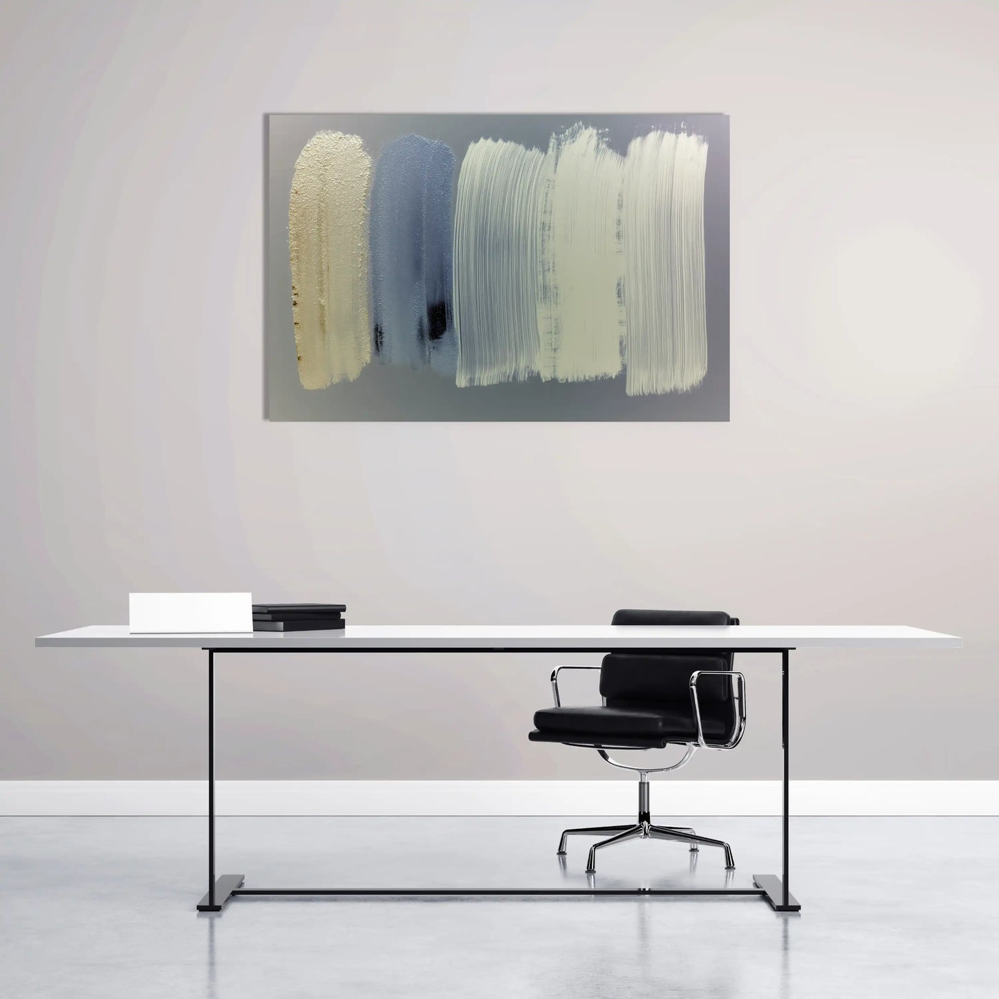 Tableau Minimaliste aux Pinceaux Verticaux – Blanc Crème et Lavande Douce