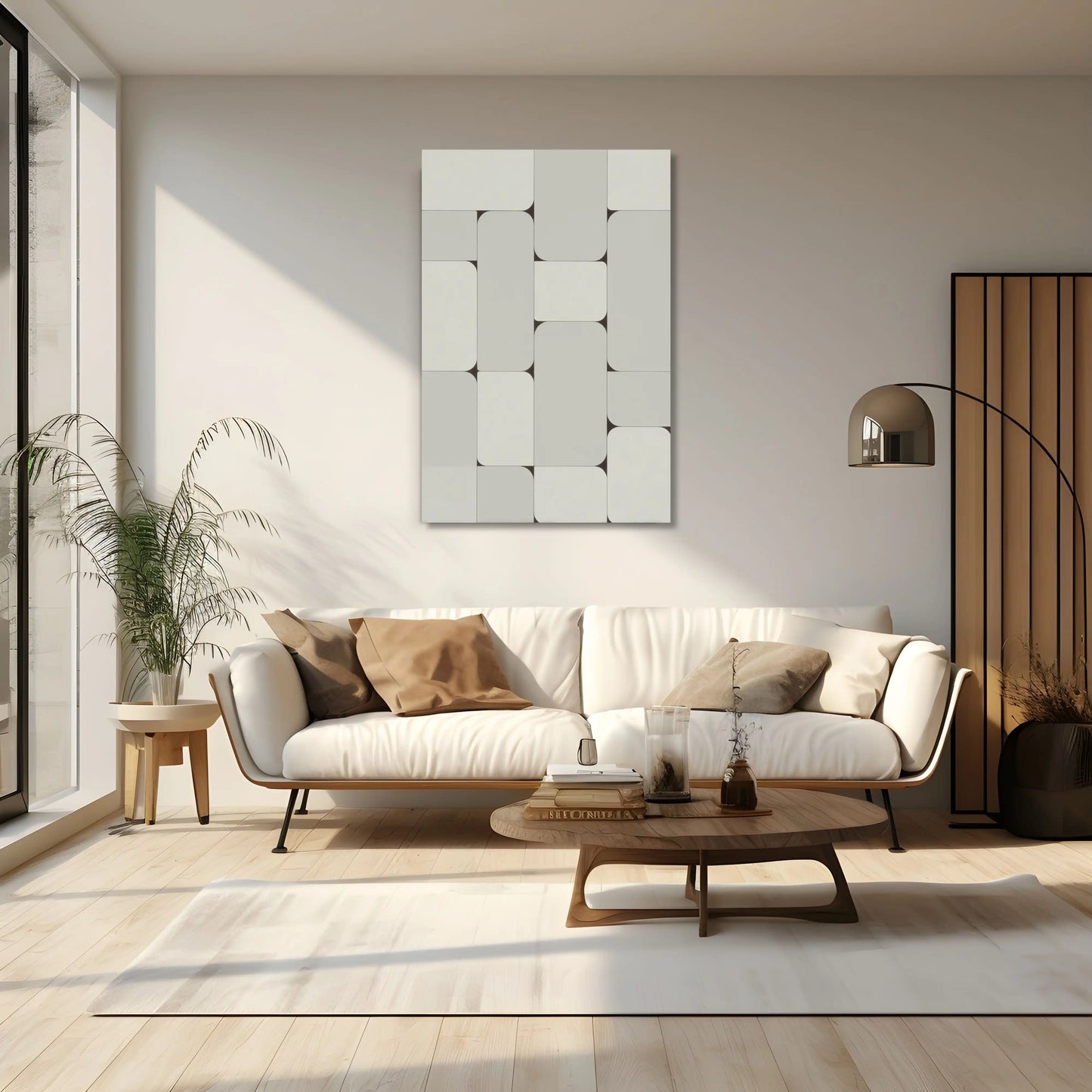 Tableau Motif Modulaire Minimaliste aux Formes Arrondies - Esprit Mid-Century