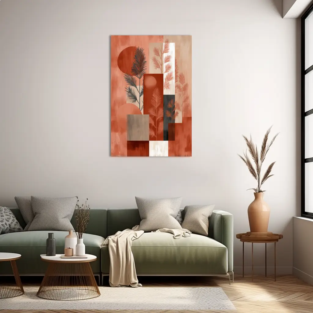Tableau Terracotta Boho 3 – Abstraction en Blocs Géométriques