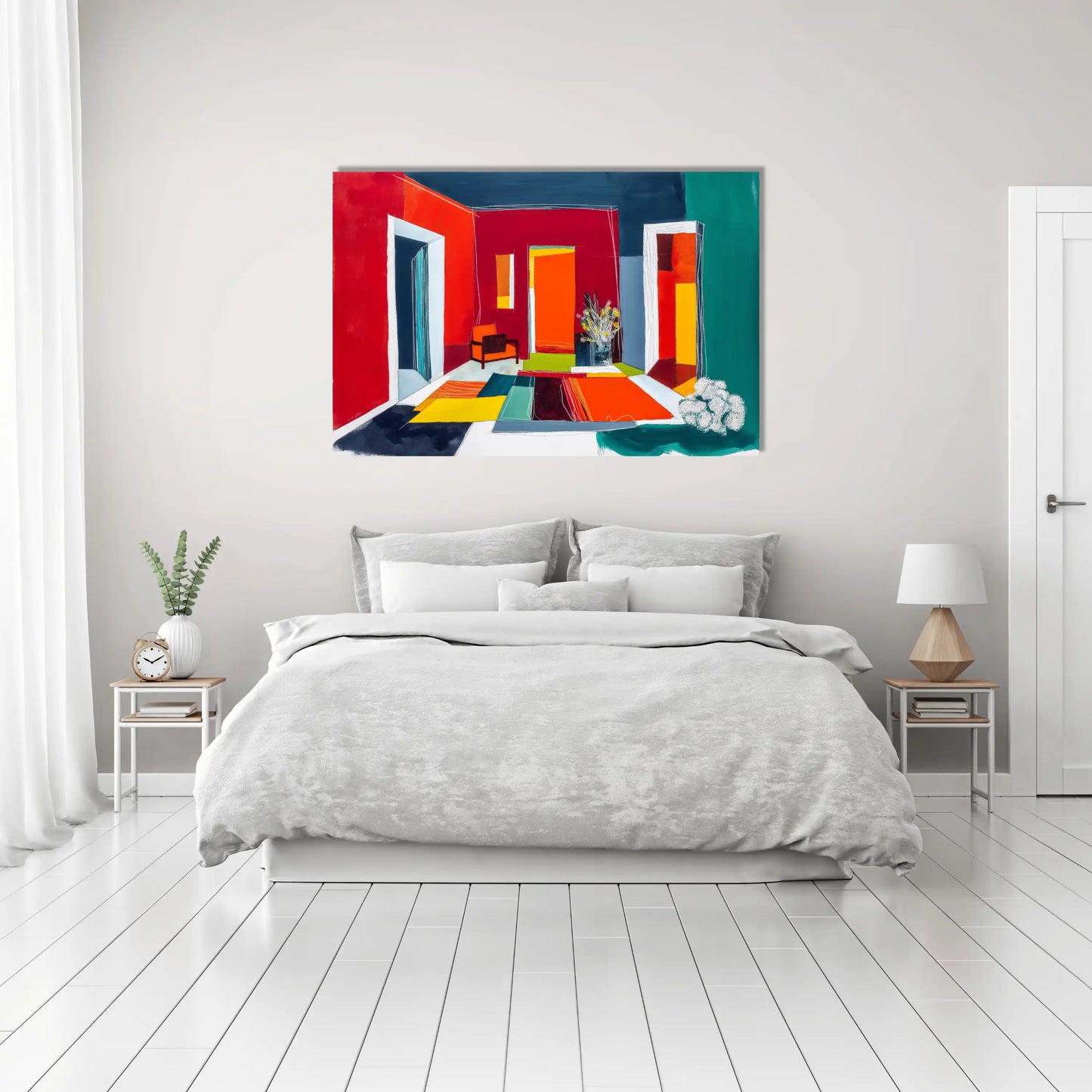 Grafisches Hygge-Wandbild – Karmesinrotes Interieur