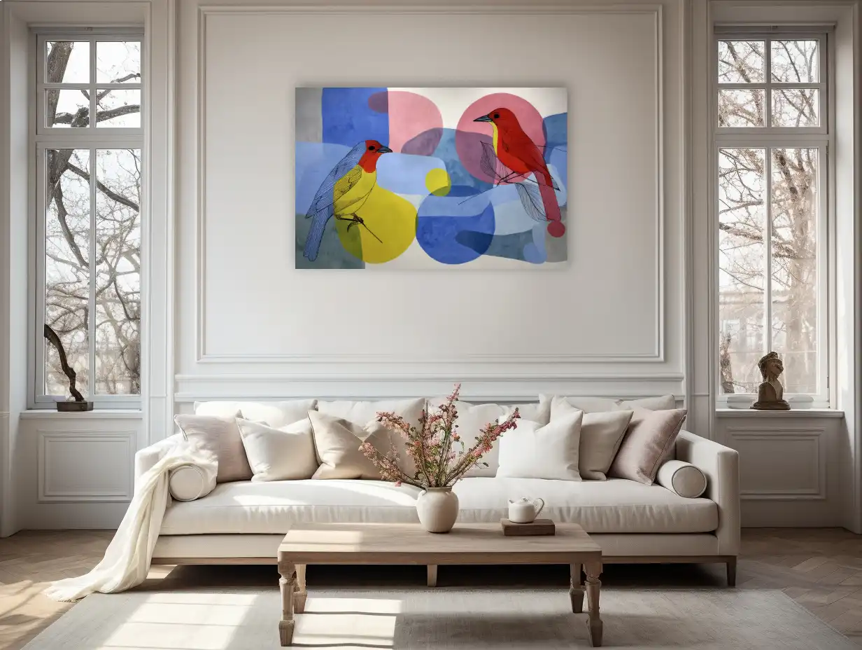 Tableau Nordique 2 - oiseaux et bulles scandinave