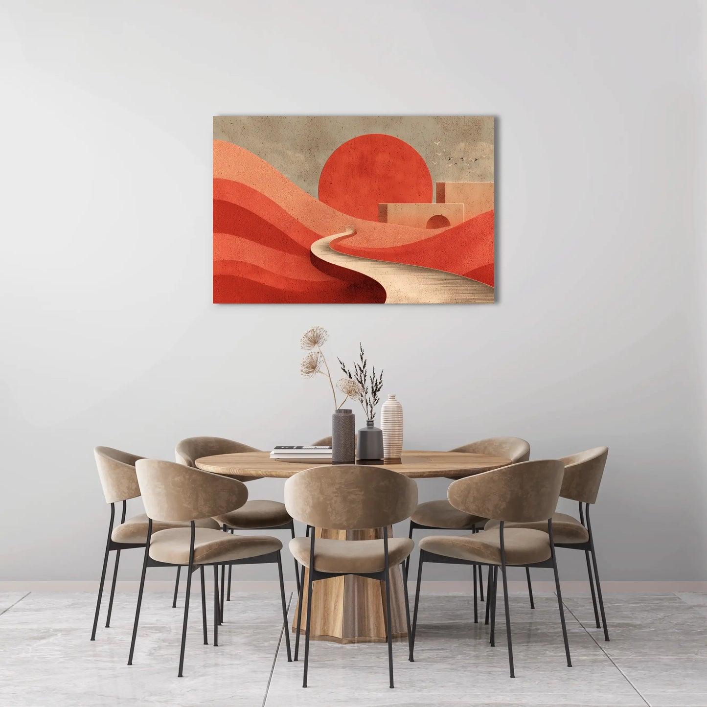 Toile Abstraite - Route Sinueuse Ocre sous un Soleil Terracotta