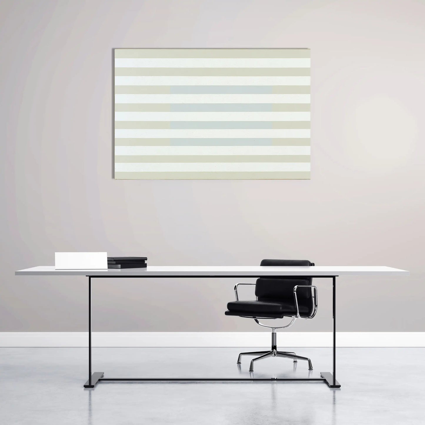 Toile Minimaliste à Bandes Horizontales Beige et Bleu Pale