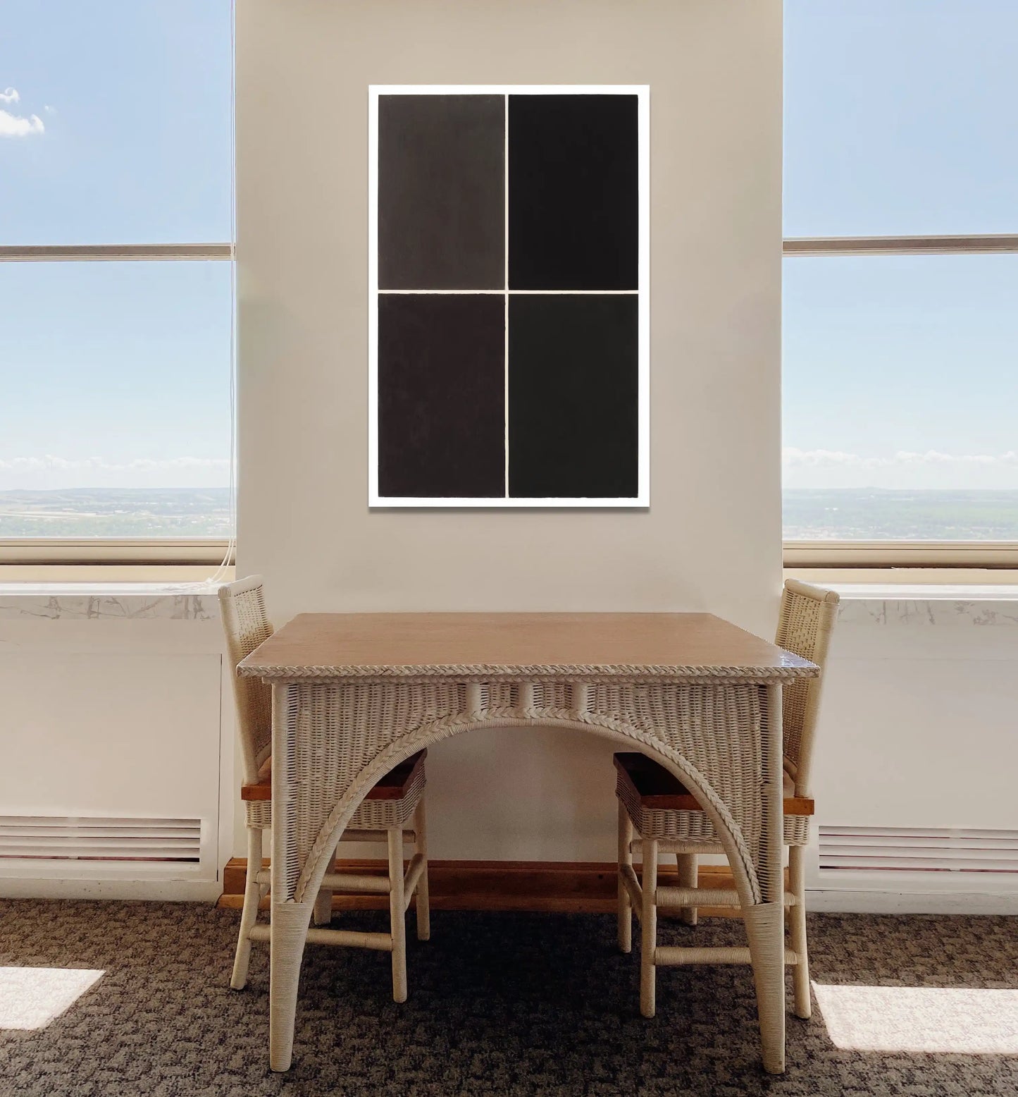 Toile Minimaliste à Quadrants Noirs et Gris Profonds