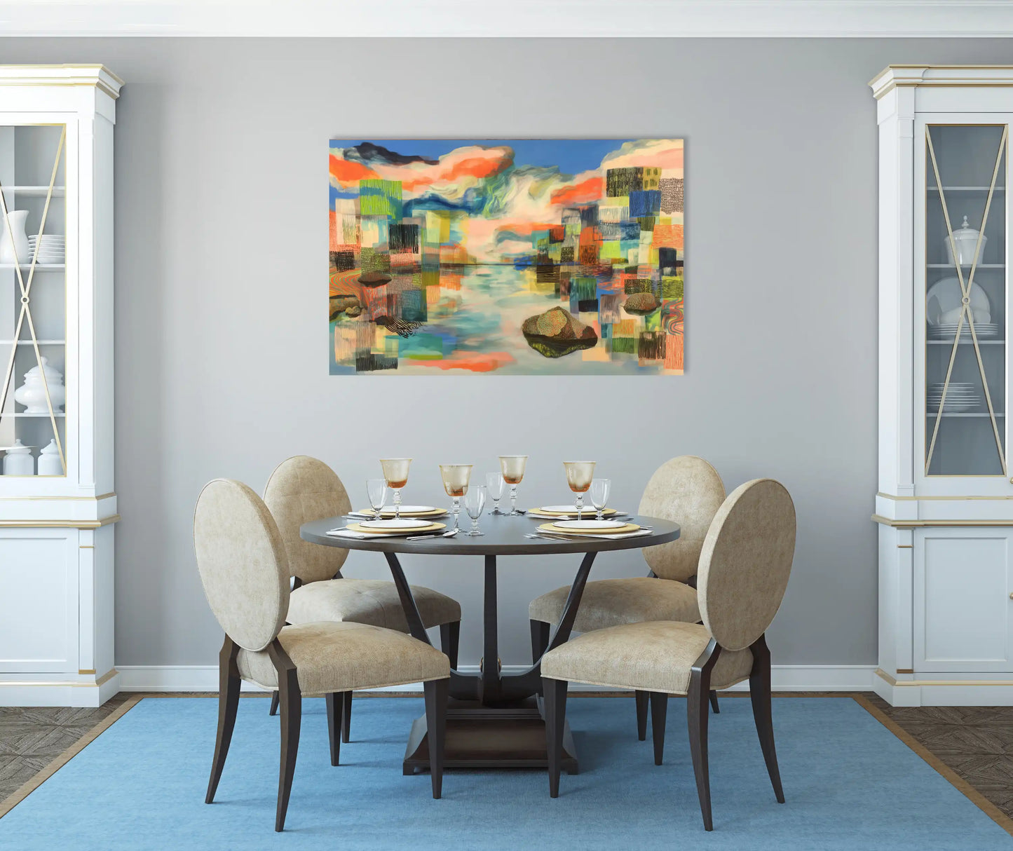 Toile boréale onirique – Rêverie d’îlots et nuages corail