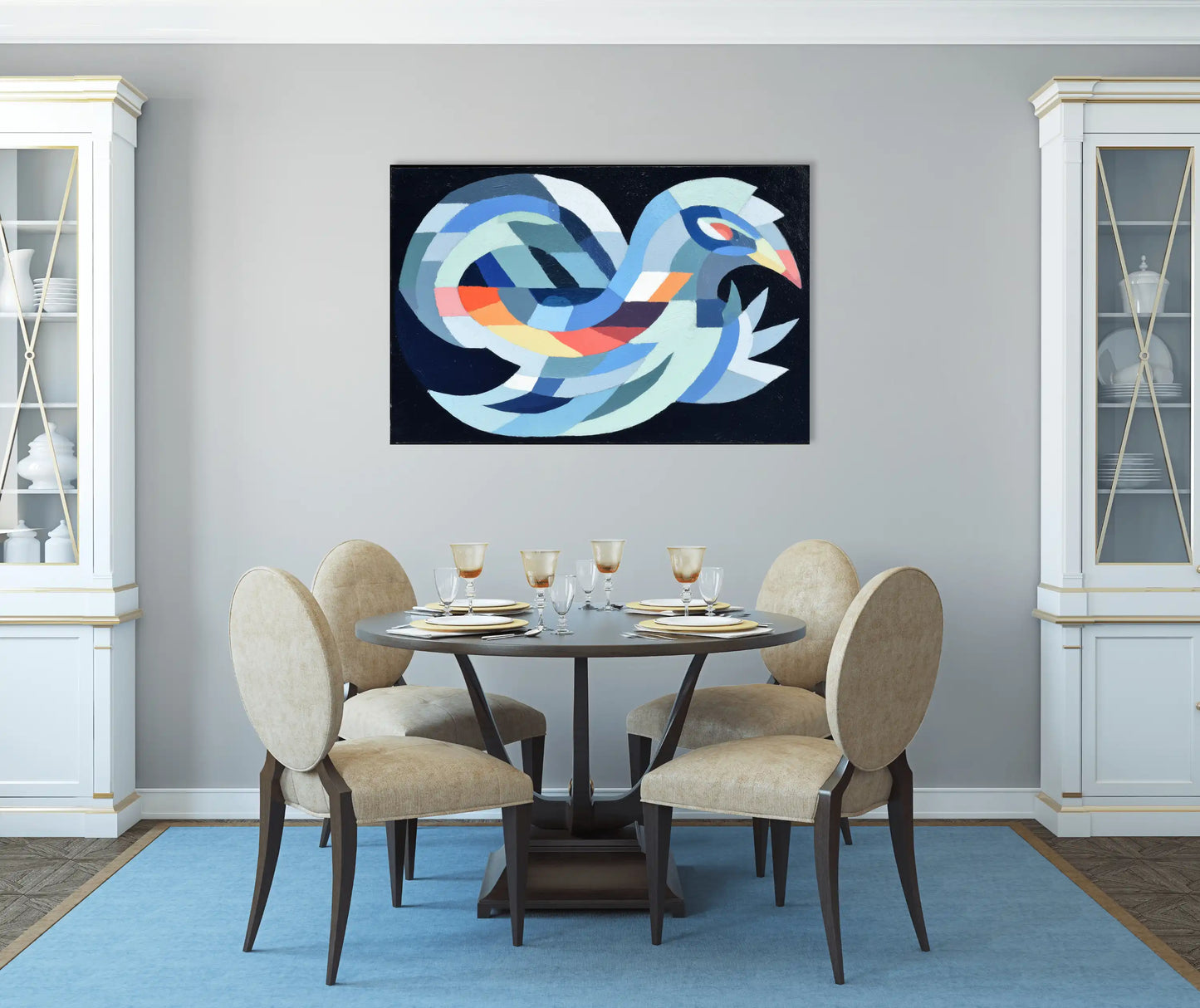 Toile Scandinave Oiseau – Vol géométrique sur nuit d’encre