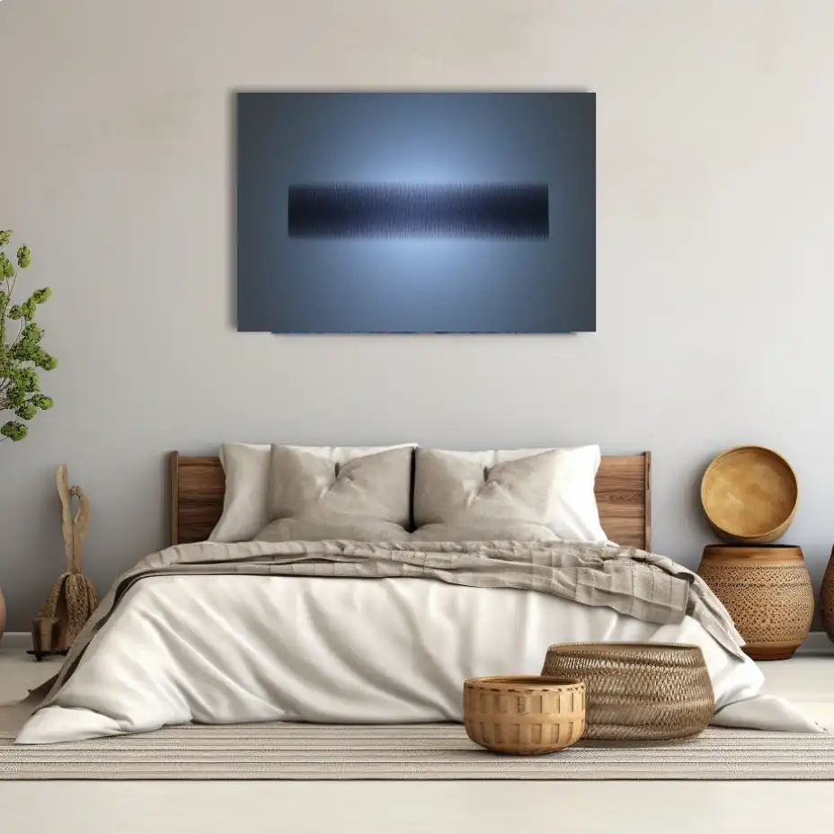 Toile Minimaliste à Bande Horizontale Texturee en Bleu Nuit