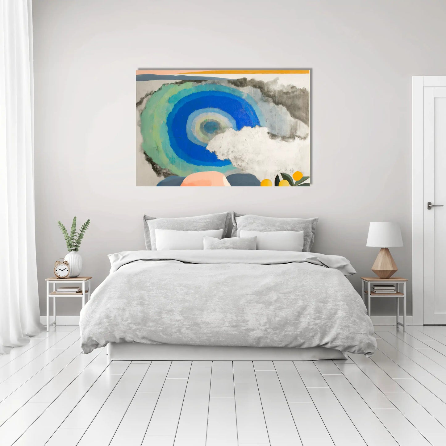Toile Vortex boréal - pastel cercles azur