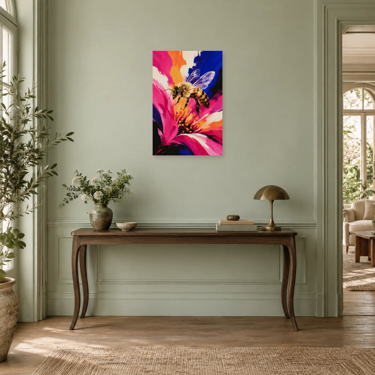 Affiche Abeille peinture – Vibration florale dans une entrée ou un couloir - Art Virtuoso