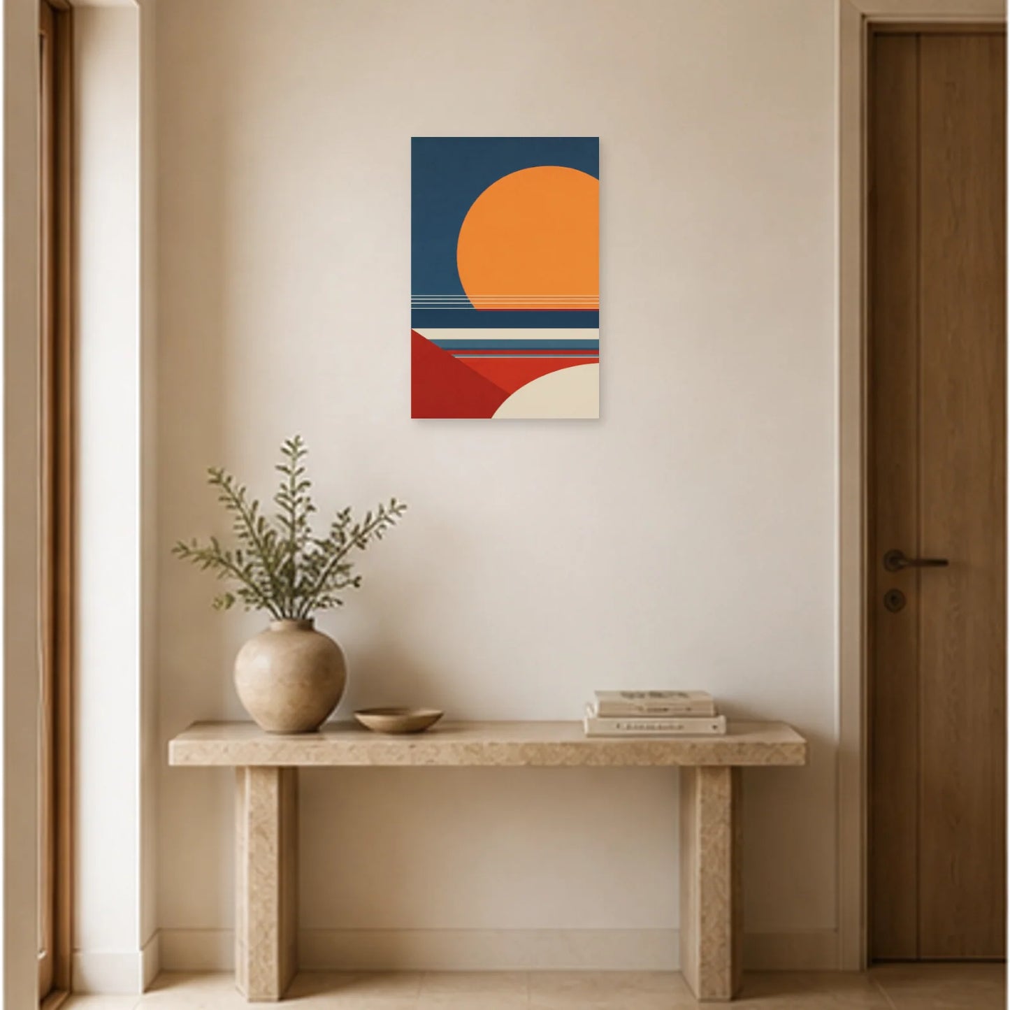 Affiche abstraite - Cercle et horizon dans une entrée ou un couloir - Art Virtuoso