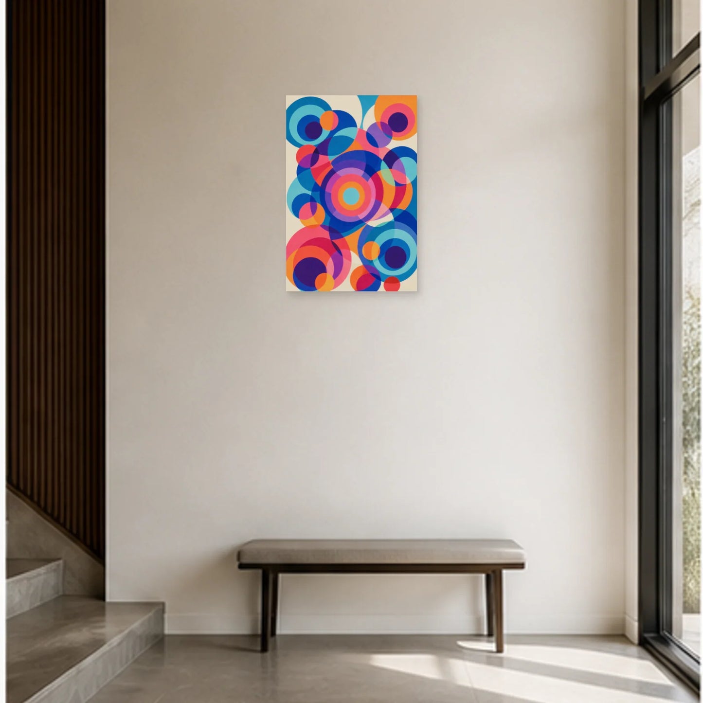 Affiche abstraite - Cercles simultanés dans une entrée ou un couloir - Art Virtuoso